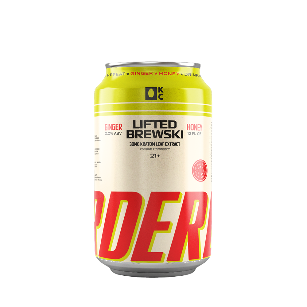 DER Ginger Honey Lifted Brewski single can, 30mg kratom leaf extract, 0.0% ABV