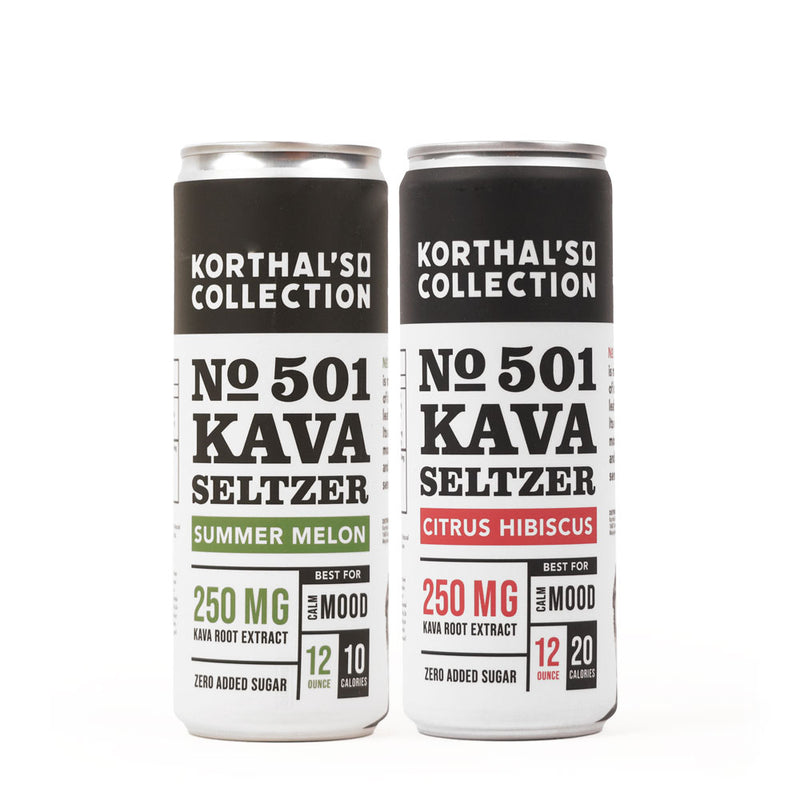 Korthal's Collection No. 501 Kava Seltzers are non-alcoholic and designed to promote mood elevation and a relaxing sense of calm. Each 12oz. can contains 250mg of kava root extract.